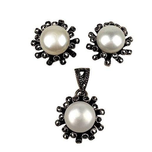 Set Argint 925 cu Perla si Marcasite - vivimall.ro