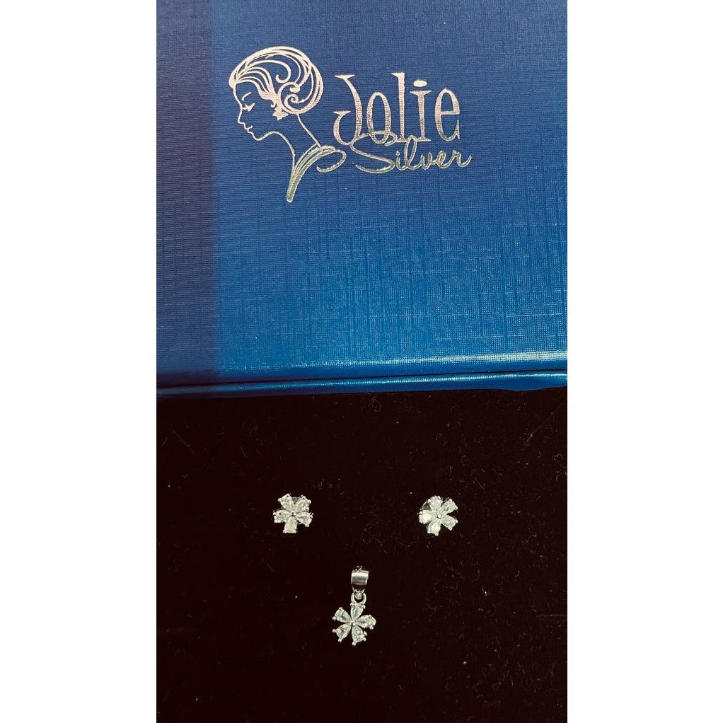 Set Argint 925, Jolie Silver, Floare 5 Petale Pietre Albe - vivimall.ro