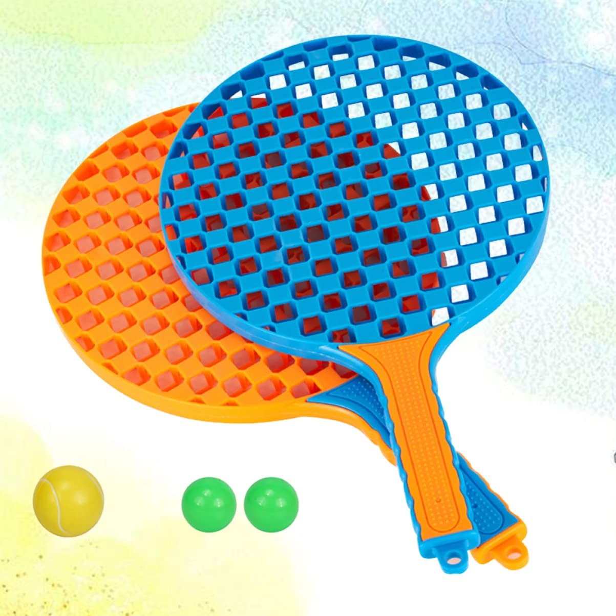 Set Badminton pentru Copii, Vivimall, 2 Palete, 3 Mingi, Pentru Joaca si Antrenament, Albastru Portocaliu - vivimall.ro