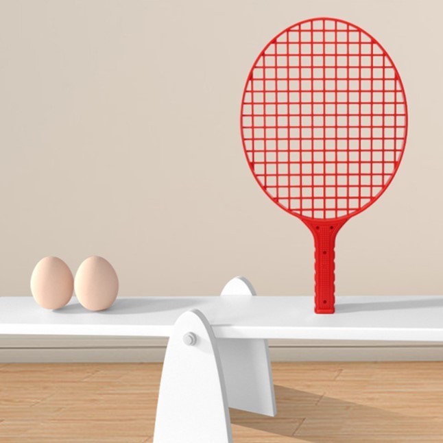 Set Badminton pentru Copii, Vivimall, Doua Palete, Fluturas, 2 Mingi, Minge cu Elastic pentru Antrenament, Suport de Prindere Stabil, 40.5x23 cm, Rosu Galben - vivimall.ro