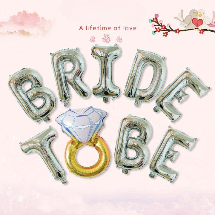 Set Baloane din Folie Metalizata, Vivimall, Model Bride to Be cu Inel de Logodna, Litere de 40 cm, Baloane Party, Ambalaj Individual, Pai Inclus, Umflare cu Aer sau Heliu, Argintiu - vivimall.ro