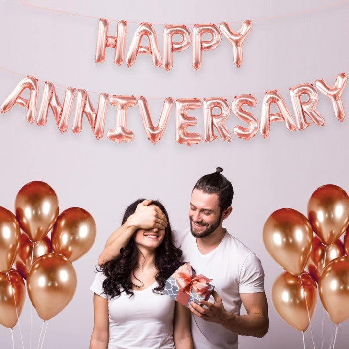 Set Baloane din Folie Metalizata, Vivimall, Model Happy Anniversary, Litere de 40 cm, Baloane Party, Ambalaj Individual, Pai Inclus, Umflare cu Aer sau Heliu, Roz - vivimall.ro