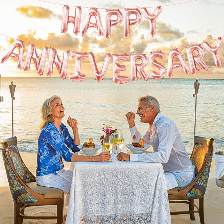 Set Baloane din Folie Metalizata, Vivimall, Model Happy Anniversary, Litere de 40 cm, Baloane Party, Ambalaj Individual, Pai Inclus, Umflare cu Aer sau Heliu, Roz - vivimall.ro