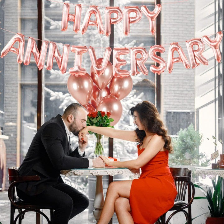 Set Baloane din Folie Metalizata, Vivimall, Model Happy Anniversary, Litere de 40 cm, Baloane Party, Ambalaj Individual, Pai Inclus, Umflare cu Aer sau Heliu, Roz - vivimall.ro