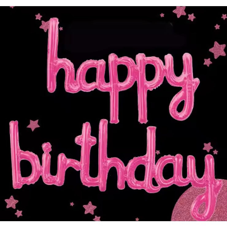 Set Baloane din Folie Metalizata, Vivimall, Model Happy Birthday, 45x85 cm, 45x124cm, Baloane Party, Ambalaj Individual, Pai Inclus, Umflare cu Aer sau Heliu, Roz - vivimall.ro