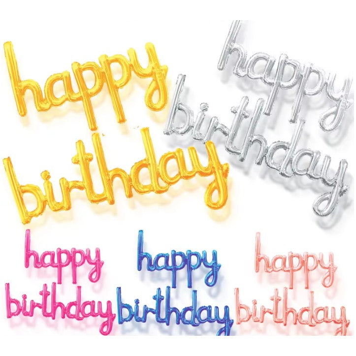 Set Baloane din Folie Metalizata, Vivimall, Model Happy Birthday, 45x85 cm, 45x124cm, Baloane Party, Ambalaj Individual, Pai Inclus, Umflare cu Aer sau Heliu, Roz - vivimall.ro
