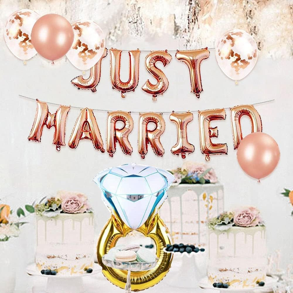 Set Baloane din Folie Metalizata, Vivimall, Model Just Married, Litere de 40 cm, Baloane Party, Ambalaj Individual, Pai, Ata si Adeziv Incluse, Umflare cu Aer sau Heliu, Roz - vivimall.ro