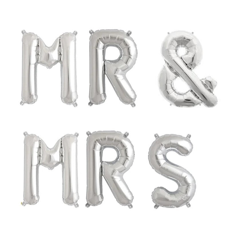 Set Baloane din Folie Metalizata, Vivimall, Figurine Litere, Model MR&MRS, Tema Nunta, 40 cm, Baloane Party, Ambalaj Individual, Pai inclus, Umflare cu Aer sau Heliu, Argintiu - vivimall.ro