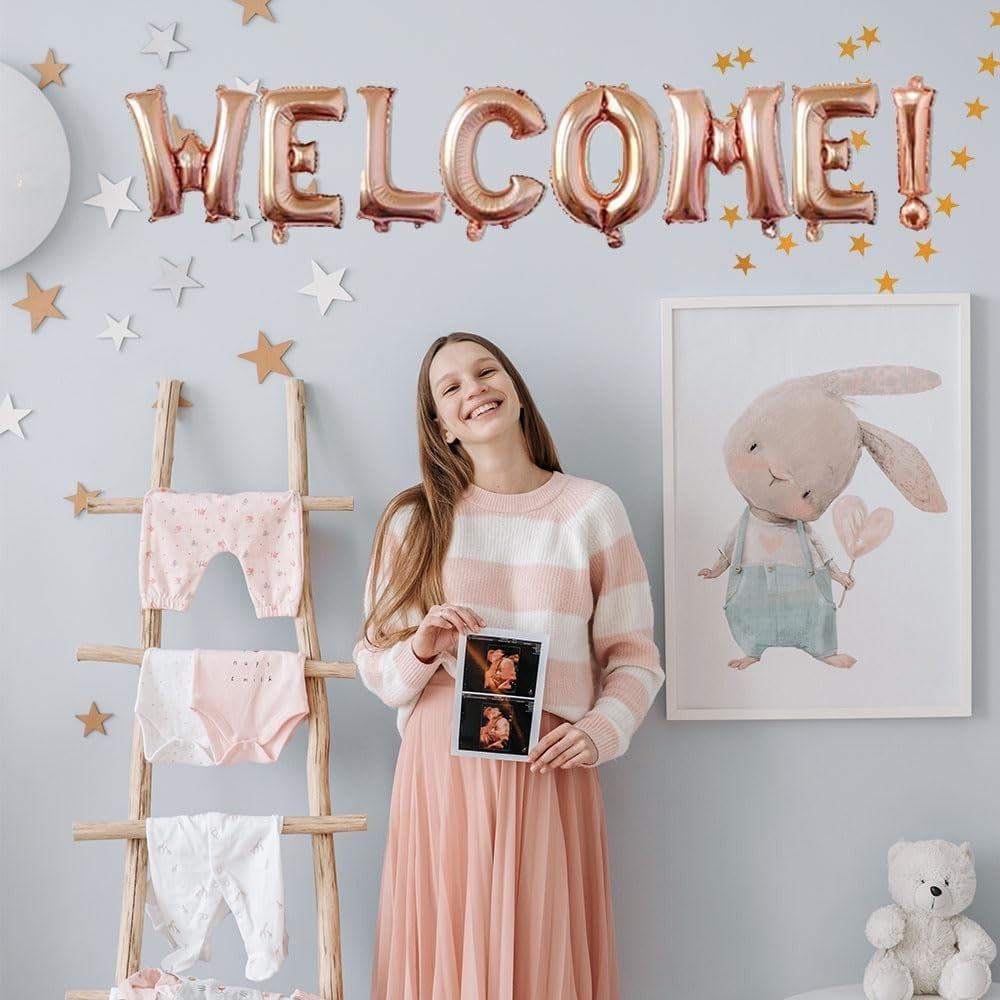 Set Baloane din Folie Metalizata, Vivimall, Model WELCOME!, Litere de 40 cm, Baloane Party, Ambalaj Individual, Pai Inclus, Umflare cu Aer sau Heliu, Roz - vivimall.ro