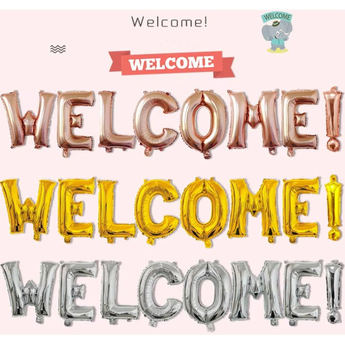 Set Baloane din Folie Metalizata, Vivimall, Model WELCOME!, Litere de 40 cm, Baloane Party, Ambalaj Individual, Pai Inclus, Umflare cu Aer sau Heliu, Roz - vivimall.ro