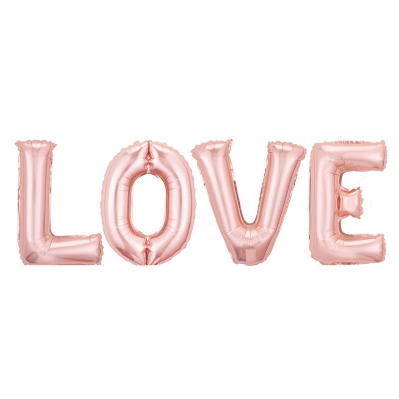 Set 4 Baloane din Folie Metalizata, Vivimall, Figurine Litere, Model Scris Love, Tema Iubire, 80 cm, Ambalaj Individual, Pai Inclus, Umflare cu Aer sau Heliu, Roz - vivimall.ro