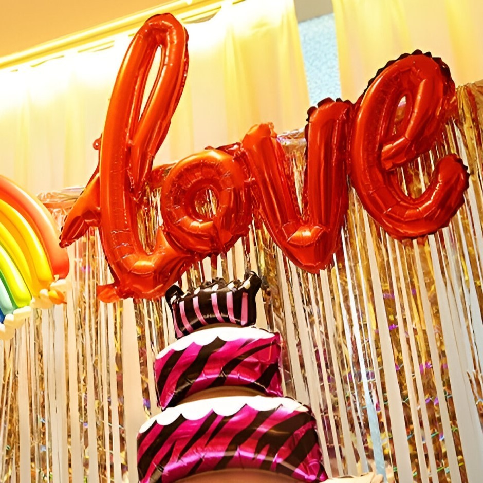 Set Baloane din Folie Metalizata, Model Love Scris de Mana, 102x65 cm, Baloane Ziua Indragostitilor, Ambalaj Individual, Pai inclus, Umflare cu Aer sau Heliu, Roșu - vivimall.ro