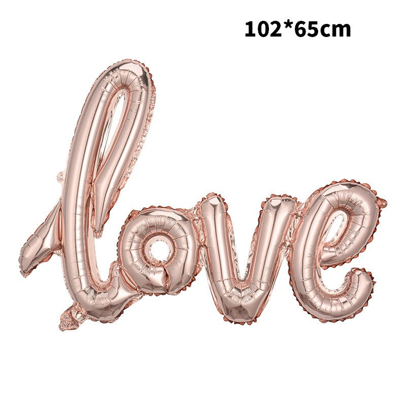 Balon din Folie Metalizata, Vivimall, Model Love scris de mana, 102x65 cm, Tematica Ziua Îndrăgostiților, Ambalaj Individual, Pai Inclus, Umflare cu Aer sau Heliu, Rose Gold - vivimall.ro