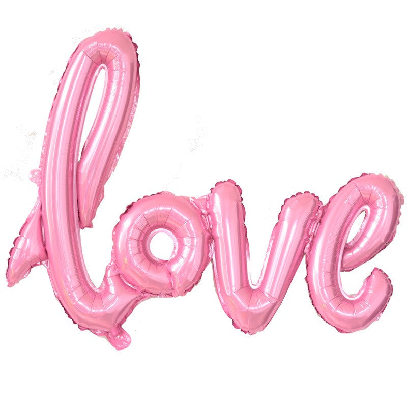 Balon din Folie Metalizata, Vivimall, Model Love scris de mana, 102x65 cm, Tematica Ziua Îndrăgostiților, Ambalaj Individual, Pai Inclus, Umflare cu Aer sau Heliu, Roz - vivimall.ro