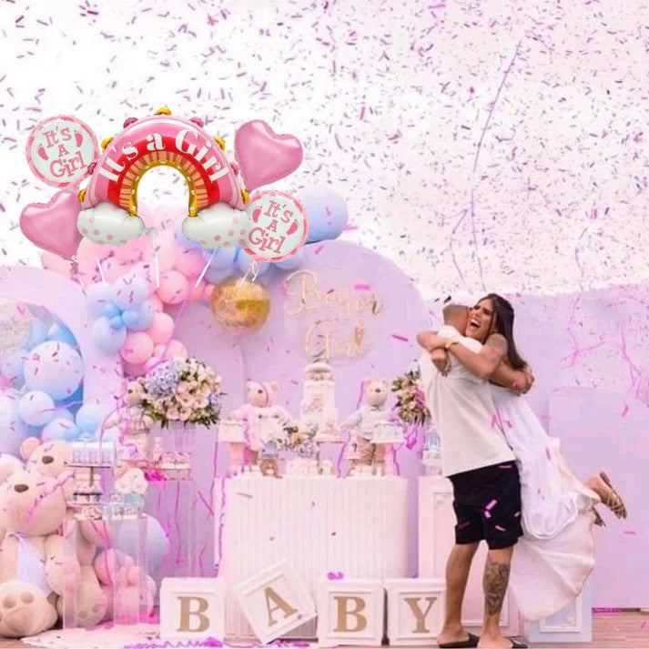 Baloane decorative tematica BABY SHOWER, Vivimall, ITS A GIRL, pentru gender reveal, botez, set din 5 bucati, 66 x 91 cm, Roz - vivimall.ro