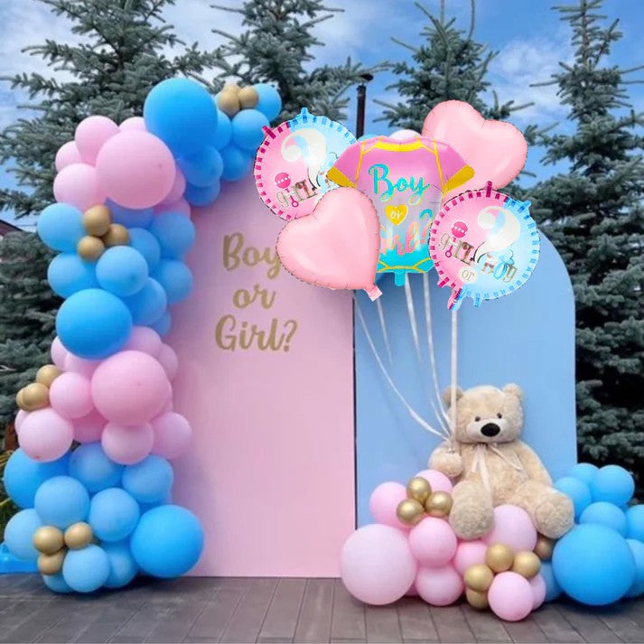 Baloane pentru GENDER REVEAL, Vivimall, Model Petrecere, Set din 5 bucati, din folie de aluminiu, 55 x 61.5 cm Roz Albastru - vivimall.ro