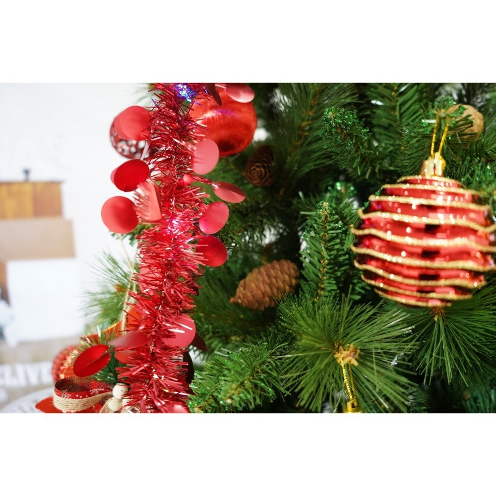 Set brad artificial de Craciun si elemente decorative, Decorat cu conuri de pin, pentru interior/exterior, inaltime 210 cm, diametru 114 cm, 1057 ramuri, Flippy, verde, suport metalic inclus - vivimall.ro