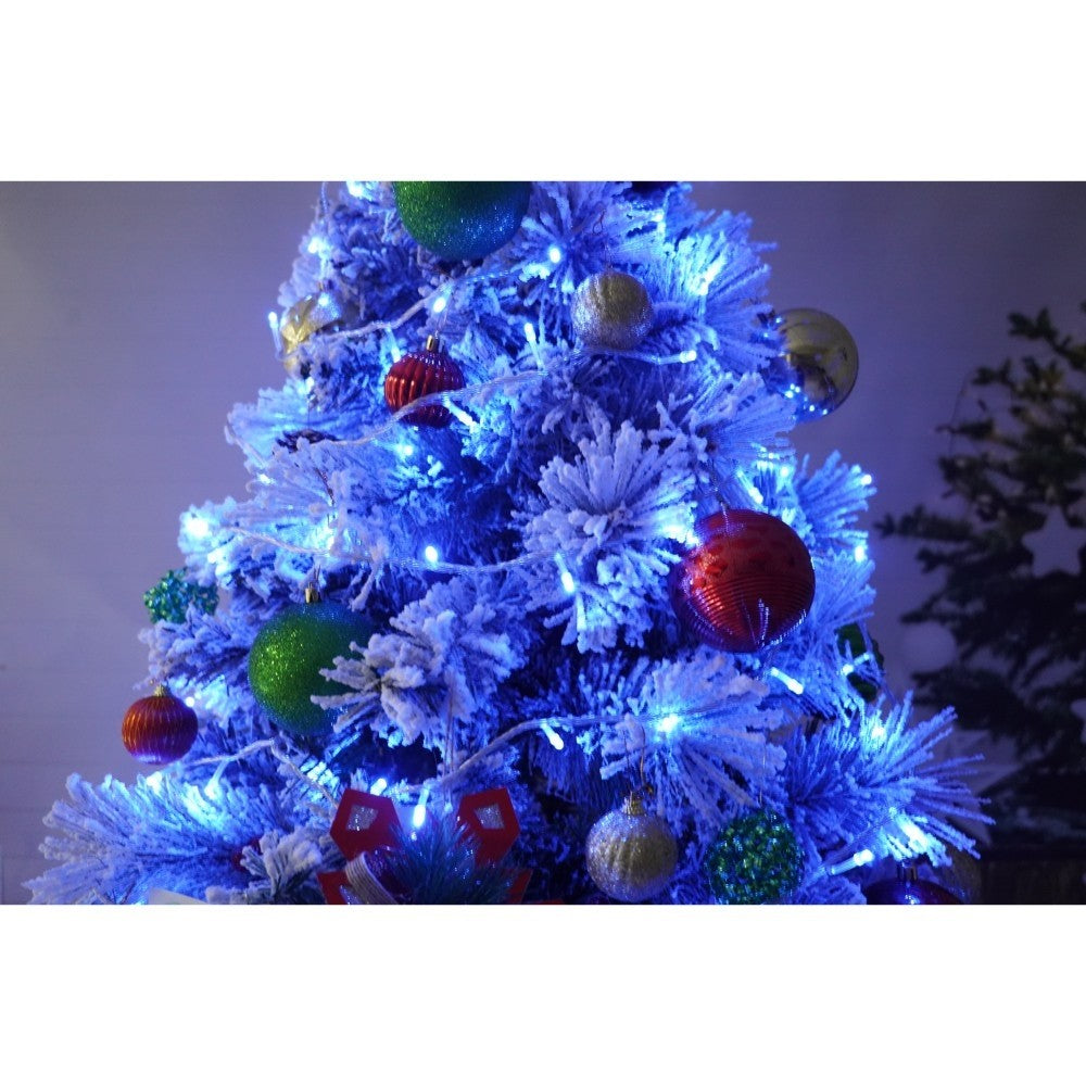 Set brad artificial de Craciun si elemente decorative, nins, decorat cu conuri pin, pentru interior/exterior, inaltime 210 cm, diametru 131 cm, 630 ramuri, Flippy, alb/verde, suport metalic inclus - vivimall.ro