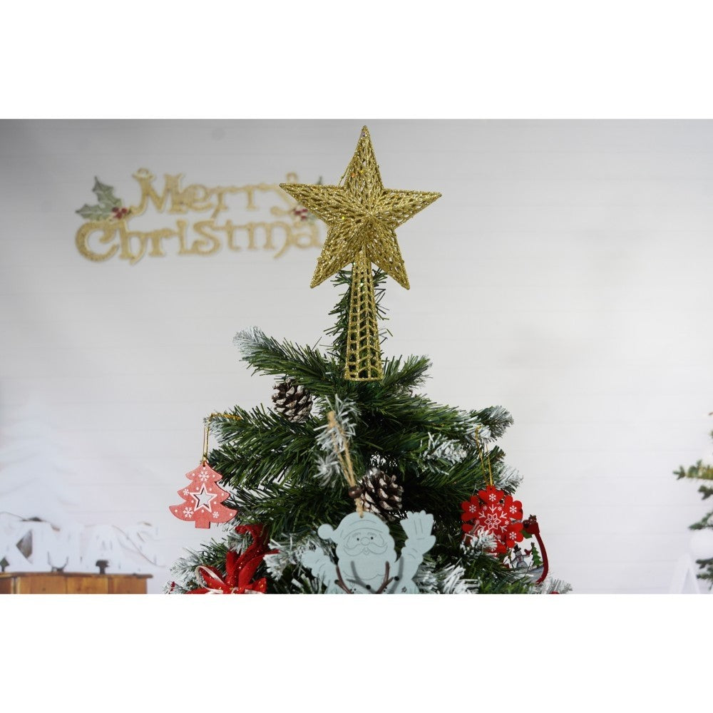 Set brad artificial de Craciun si elemente decorative, nins, decorat cu conuri pin, pentru perete/colt, inaltime 210 cm, diametru 149 cm, 1224 ramuri, Flippy, verde, suport metalic inclus - vivimall.ro