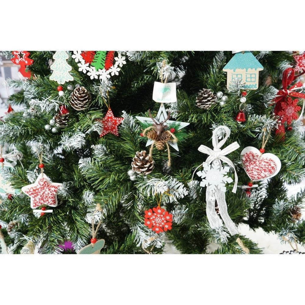 Set brad artificial de Craciun si elemente decorative, nins, decorat cu conuri pin, pentru perete/colt, inaltime 210 cm, diametru 149 cm, 1224 ramuri, Flippy, verde, suport metalic inclus - vivimall.ro