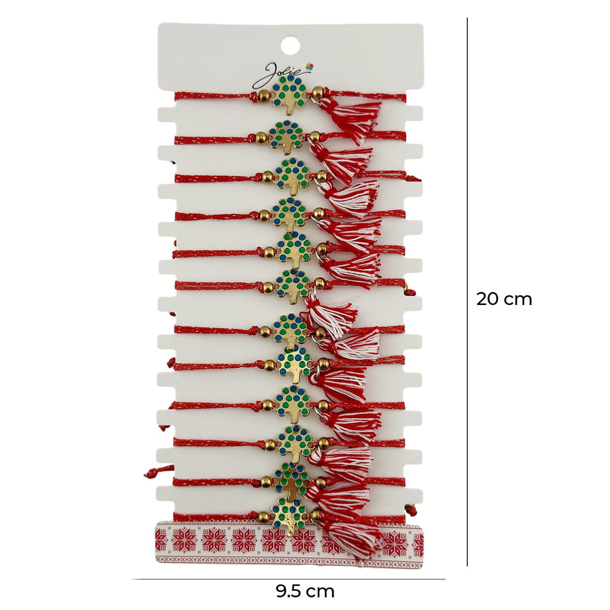Martisor Bratara cu Ciucure pentru Dama, Jolie, Model Copacul Vietii, Set 12 bucati, Pandativ din Inox, Snur Reglabil, Rosu/Alb - vivimall.ro