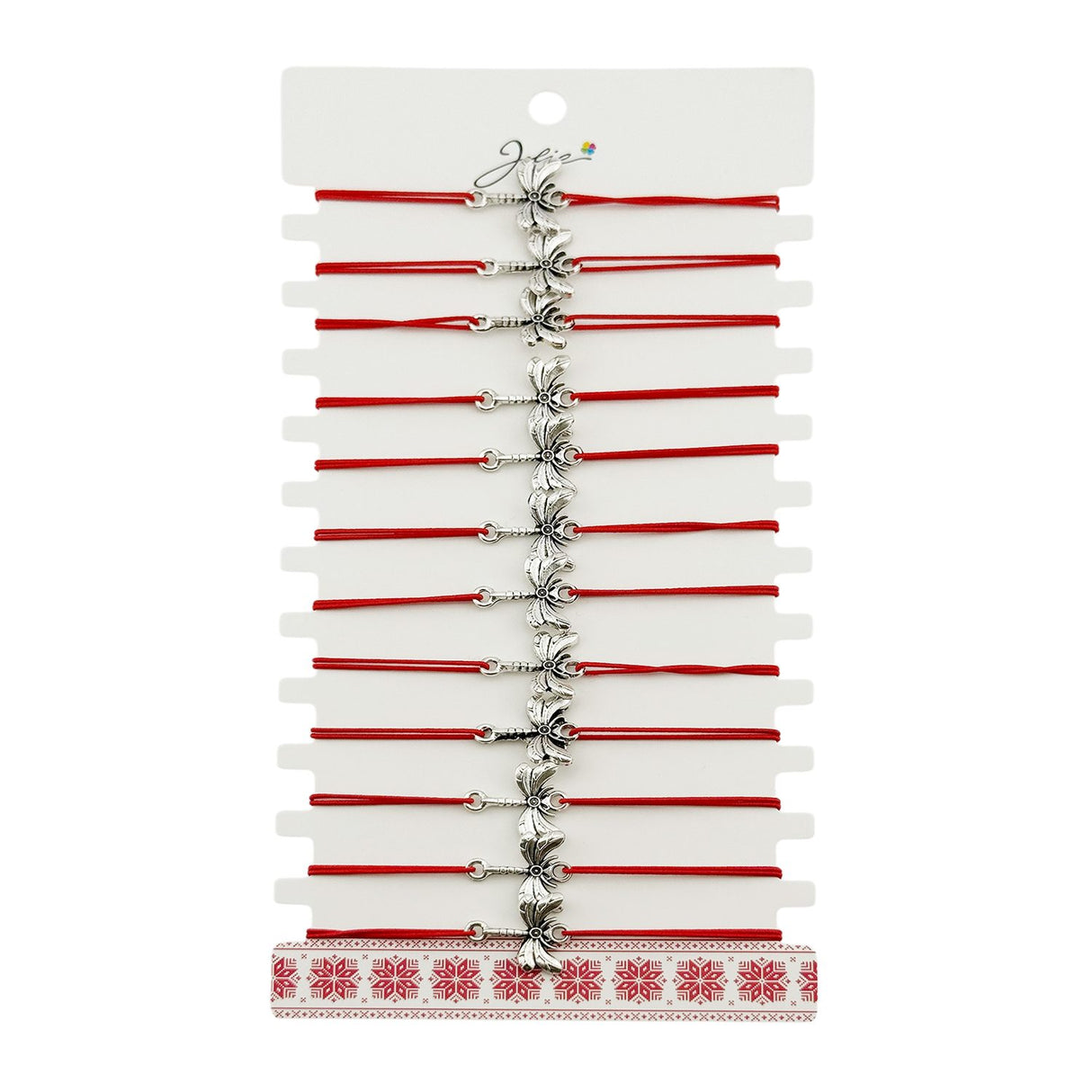 Martisor Bratara Elastica cu Pandantiv din Inox, Jolie, pentru Dama, Set 12 bucati, Snur Rosu Textil, Model Libelula - vivimall.ro