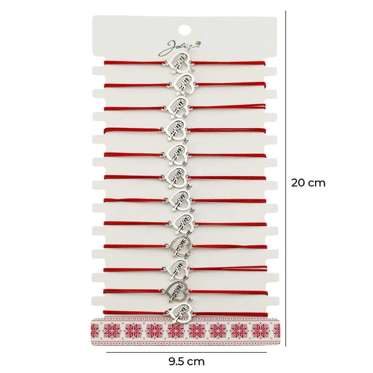 Martisor Bratara Elastica cu Pandantiv din Inox, Jolie, pentru Dama, Set 12 bucati, Snur Rosu Textil, Model Inima Love - vivimall.ro