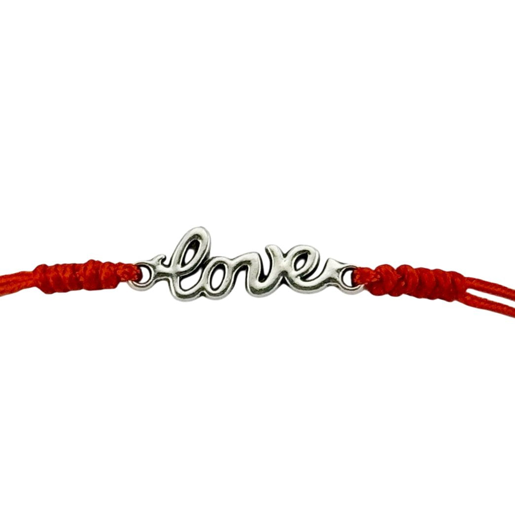 Martisor Bratara Impletita cu Pandantiv din Inox, Jolie, pentru Dama, Set 12 bucati, Snur Rosu Textil, Dimensiune Reglabila, Model Love - vivimall.ro