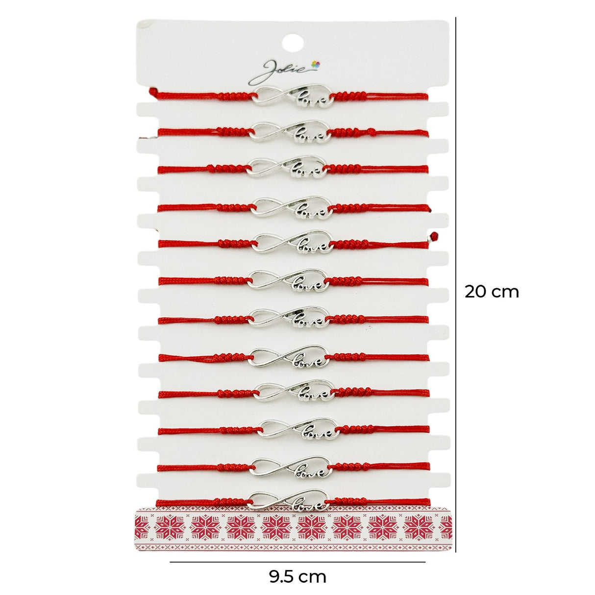 Martisor Bratara Impletita cu Pandantiv din Inox, Jolie, pentru Dama, Set 12 bucati, Snur Rosu Textil, Dimensiune Reglabila, Model Love Infinit - vivimall.ro