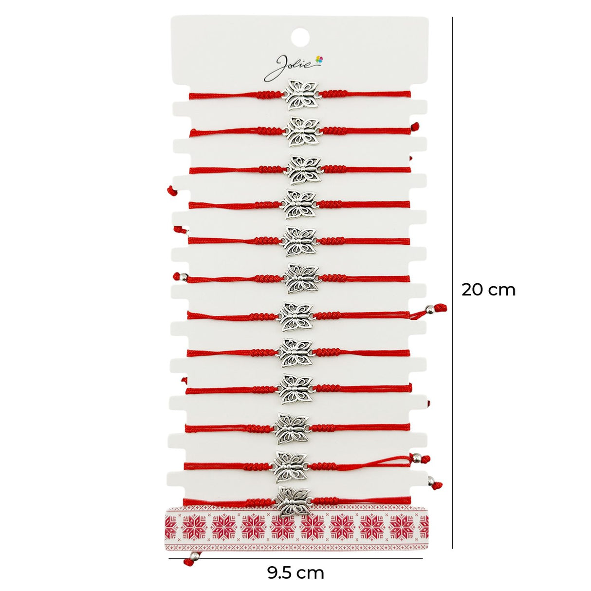 Martisor Bratara Impletita cu Pandantiv din Inox, Jolie, pentru Dama, Set 12 bucati, Snur Rosu Textil, Dimensiune Reglabila, Model Fluture - vivimall.ro