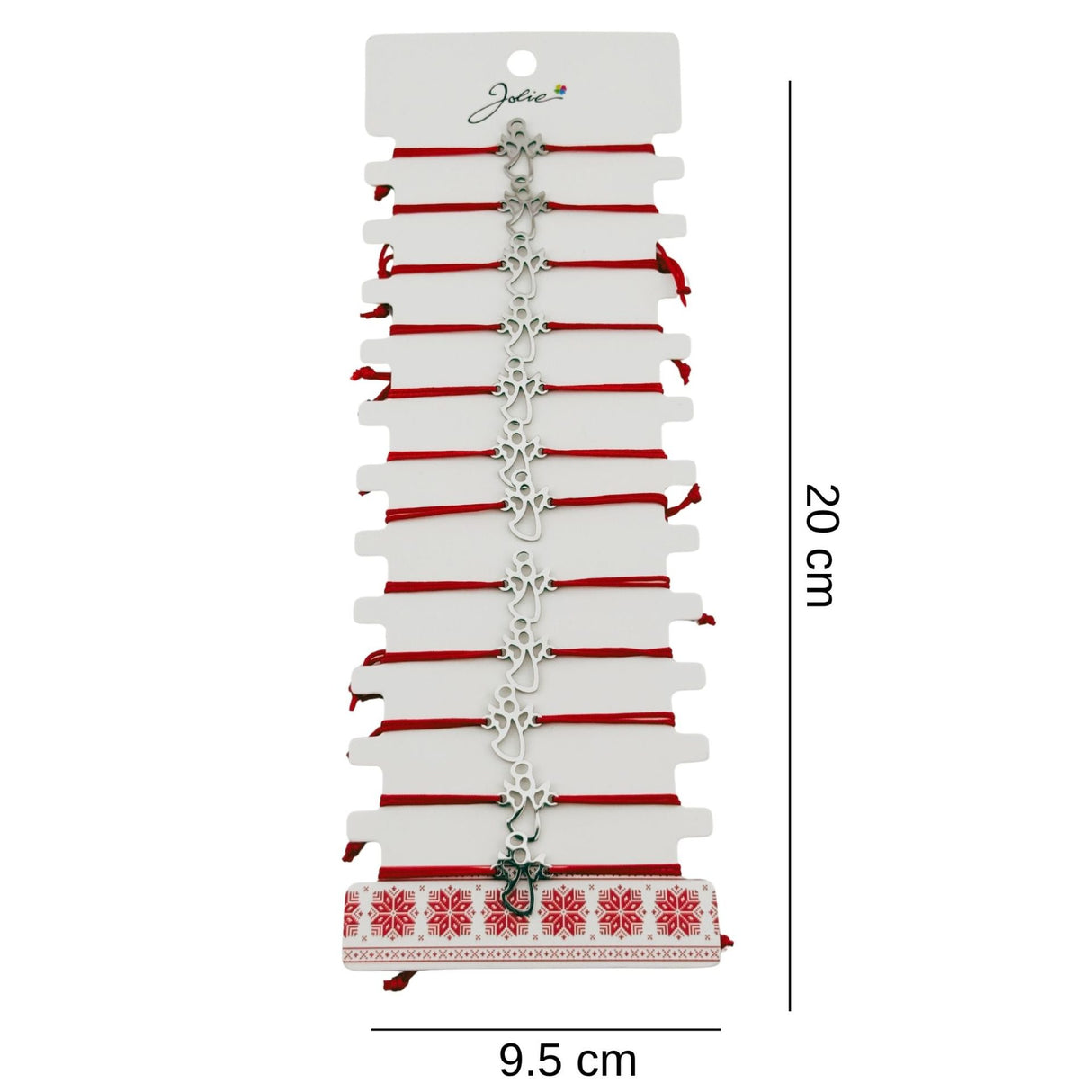 Bratara Martisor pentru Dama, Jolie, Model Inger, Set 12 bucati, Pandativ Argintiu din Inox cu Snur Rosu Ajustabil - vivimall.ro