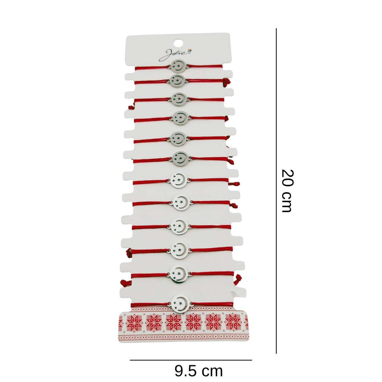 Bratara Martisor pentru Dama, Jolie, Model Luna in Cerc, Set 12 bucati, Pandativ Argintiu din Inox cu Snur Rosu Ajustabil - vivimall.ro