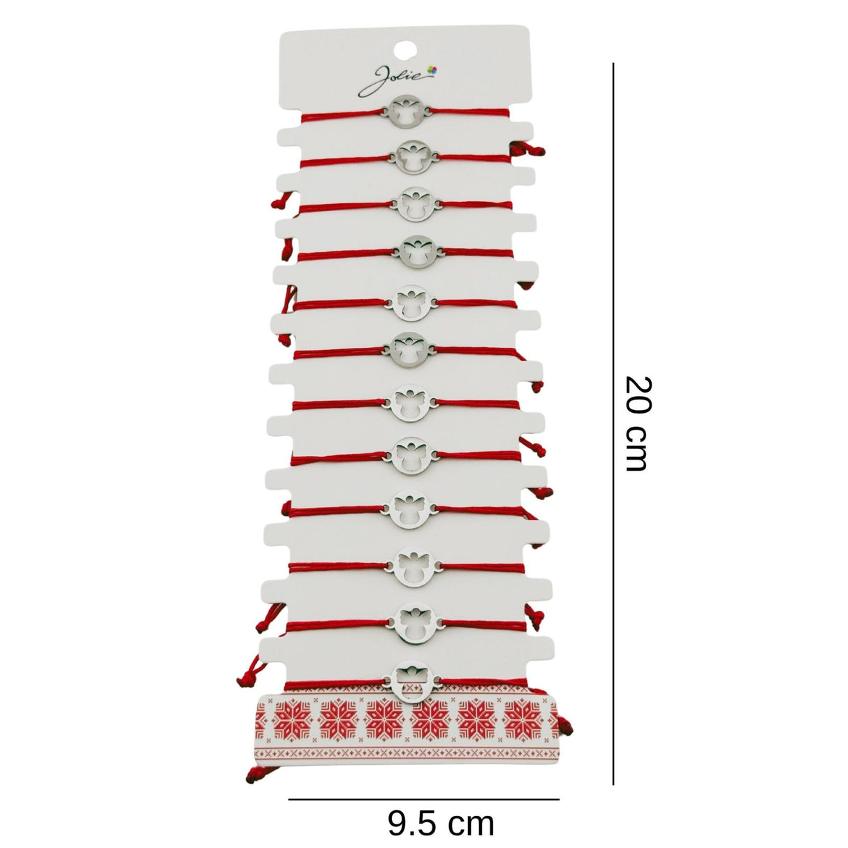 Bratara Martisor pentru Dama, Jolie, Model Inger in Cerc, Set 12 bucati, Pandativ Argintiu din Inox cu Snur Rosu Ajustabil - vivimall.ro