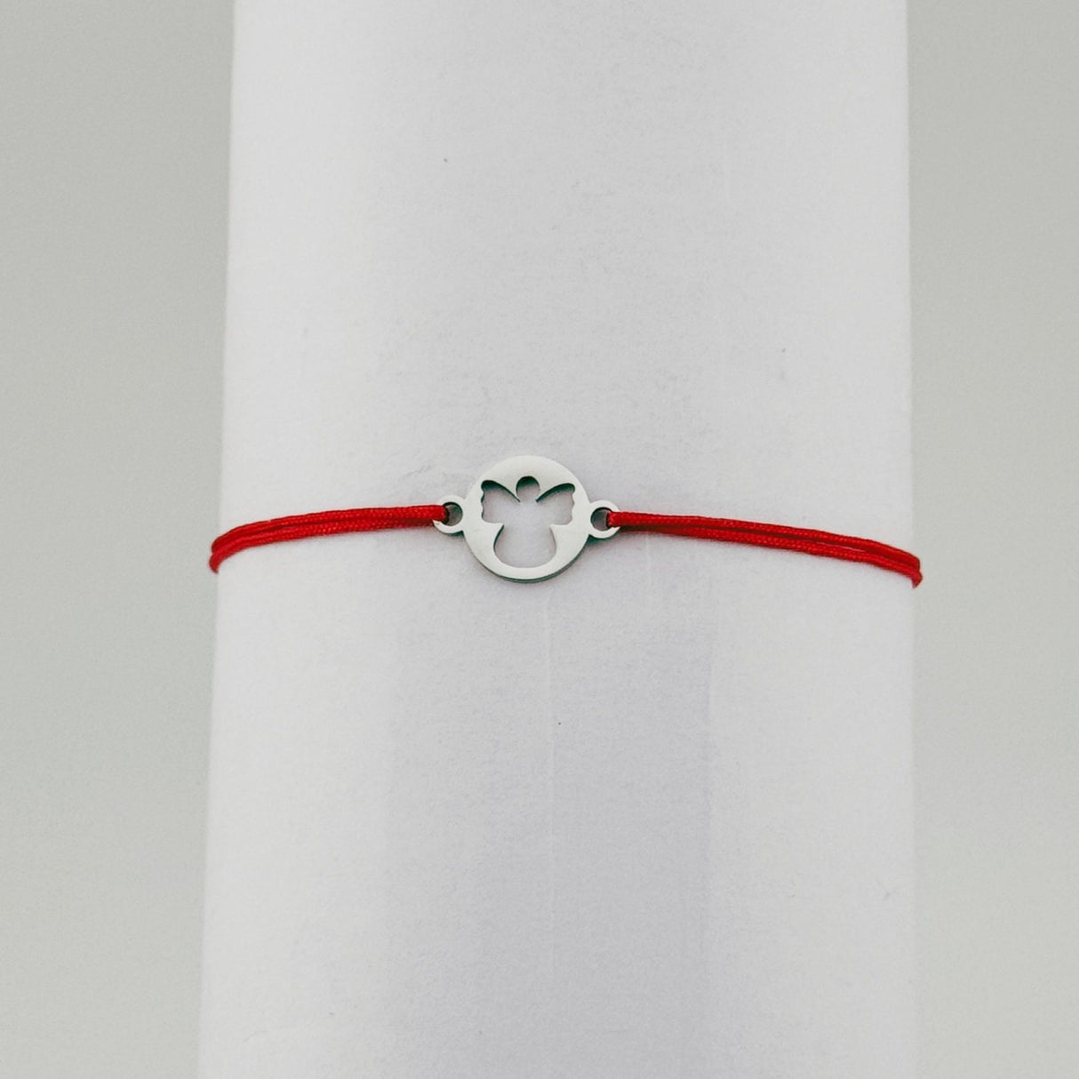 Bratara Martisor pentru Dama, Jolie, Model Inger in Cerc, Set 12 bucati, Pandativ Argintiu din Inox cu Snur Rosu Ajustabil - vivimall.ro