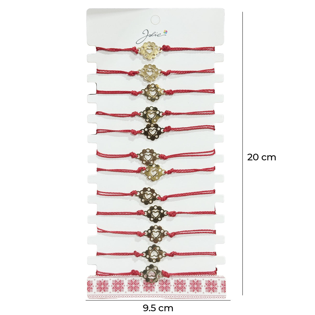 Bratara Martisor pentru Dama, Jolie, Model Inima in Floare, Set 12 bucati, Pandativ Auriu din Inox cu Snur Rosu Ajustabil - vivimall.ro