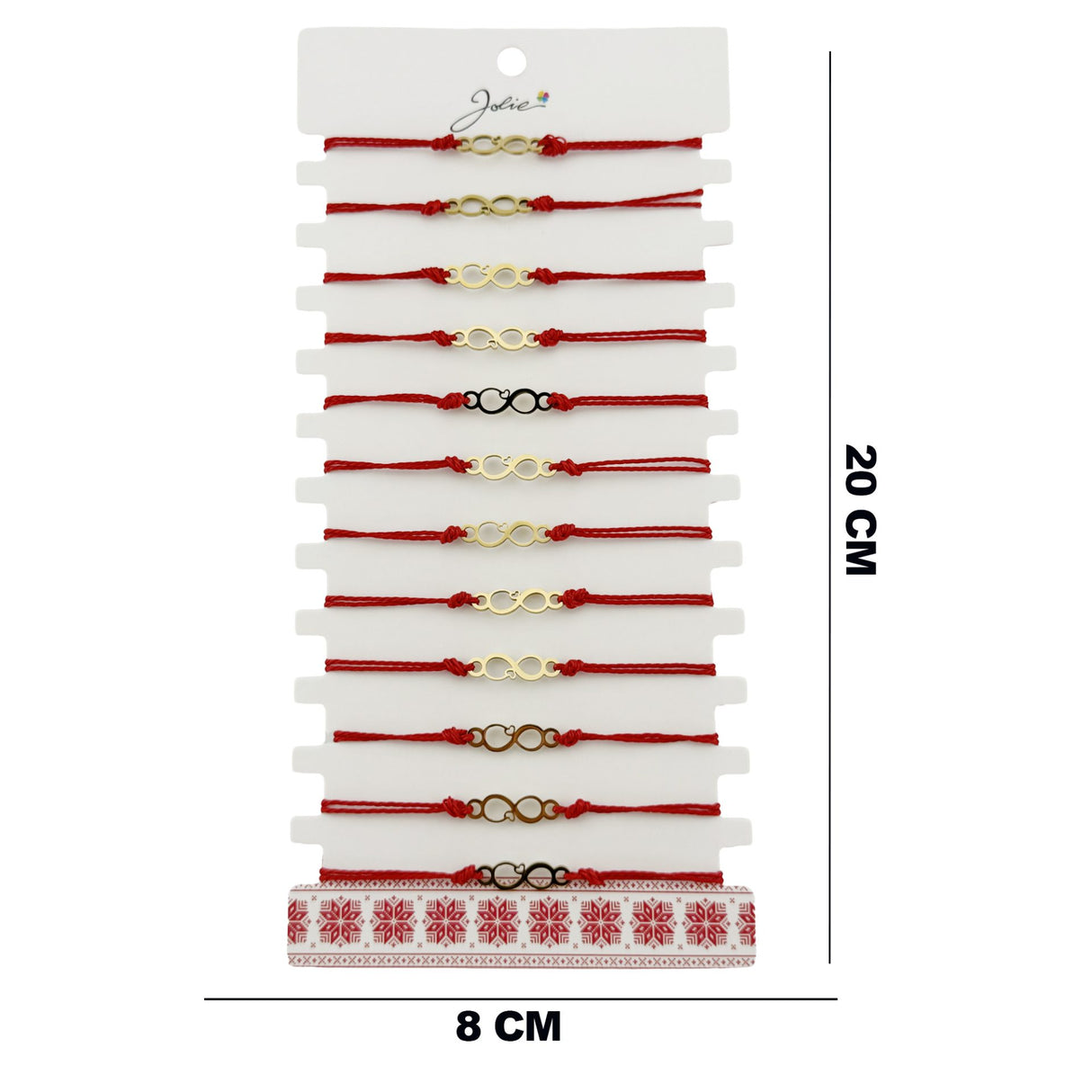 Bratara Martisor pentru Dama, Jolie, Model Infinit, Set 12 bucati, Pandativ din Inox Auriu, Snur Ajustabil Impletit, Rosu - vivimall.ro