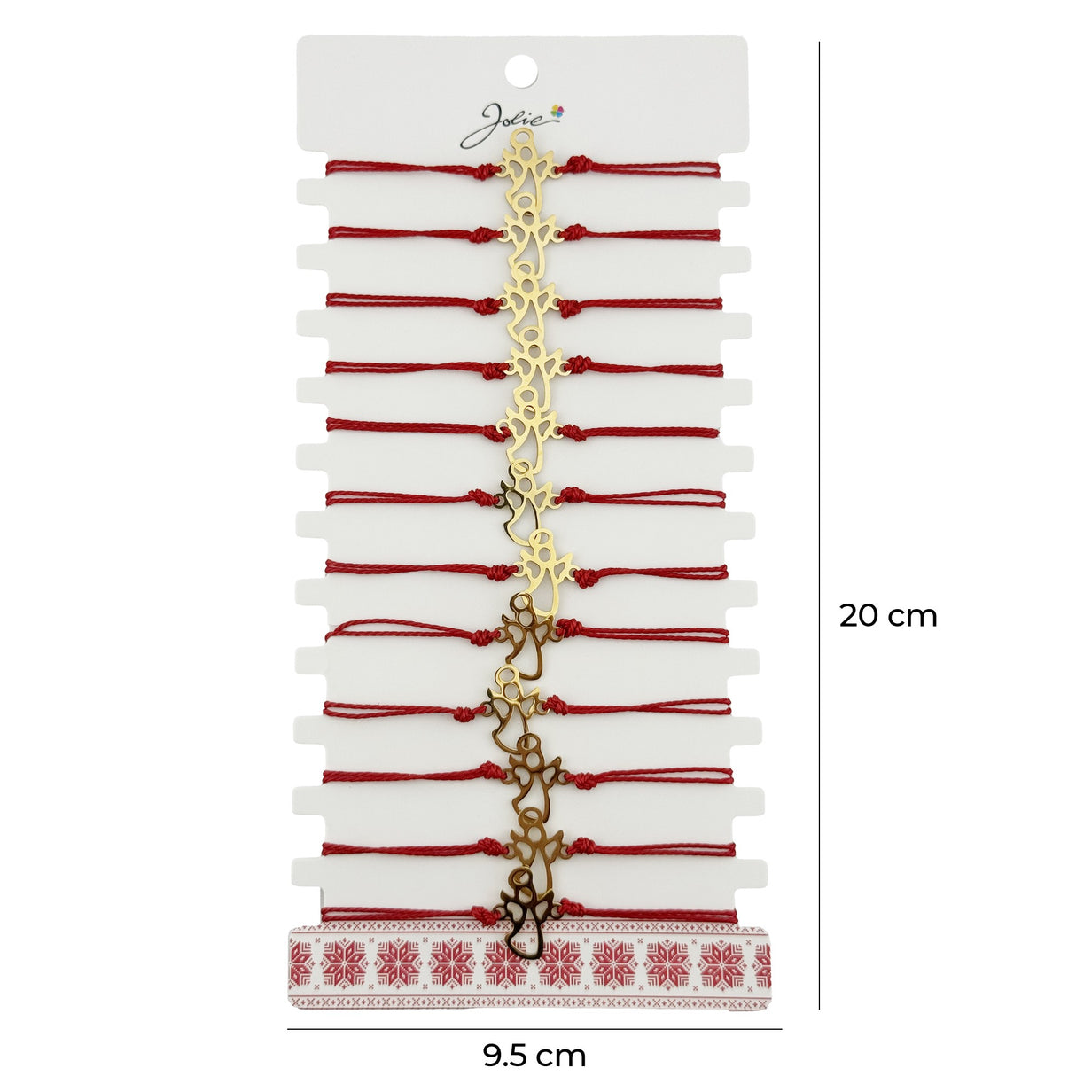 Bratara Martisor pentru Dama, Jolie, Model Ingeras, Set 12 bucati, Pandativ Auriu din Inox cu Snur Rosu Ajustabil - vivimall.ro