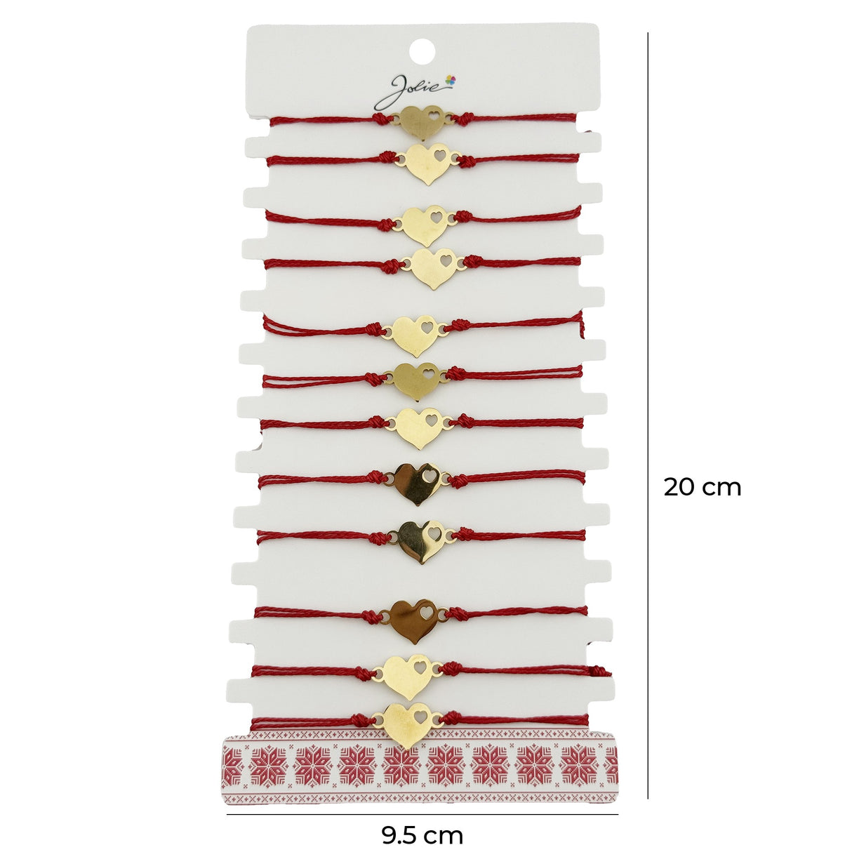 Bratara Martisor pentru Dama, Jolie, Model Inima mica, Set 12 bucati, Pandativ Auriu din Inox cu Snur Rosu Ajustabil - vivimall.ro