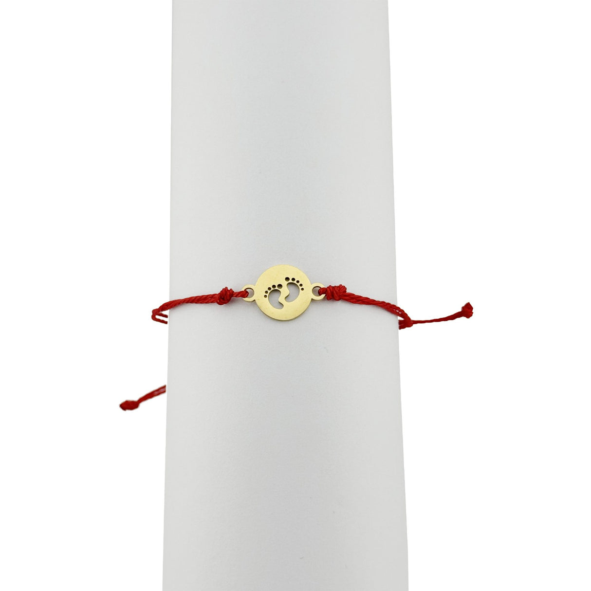 Bratara Martisor pentru Dama, Jolie, Model Picioruse, Set 12 bucati, Pandativ din Inox Auriu, Snur Ajustabil Impletit, Rosu - vivimall.ro