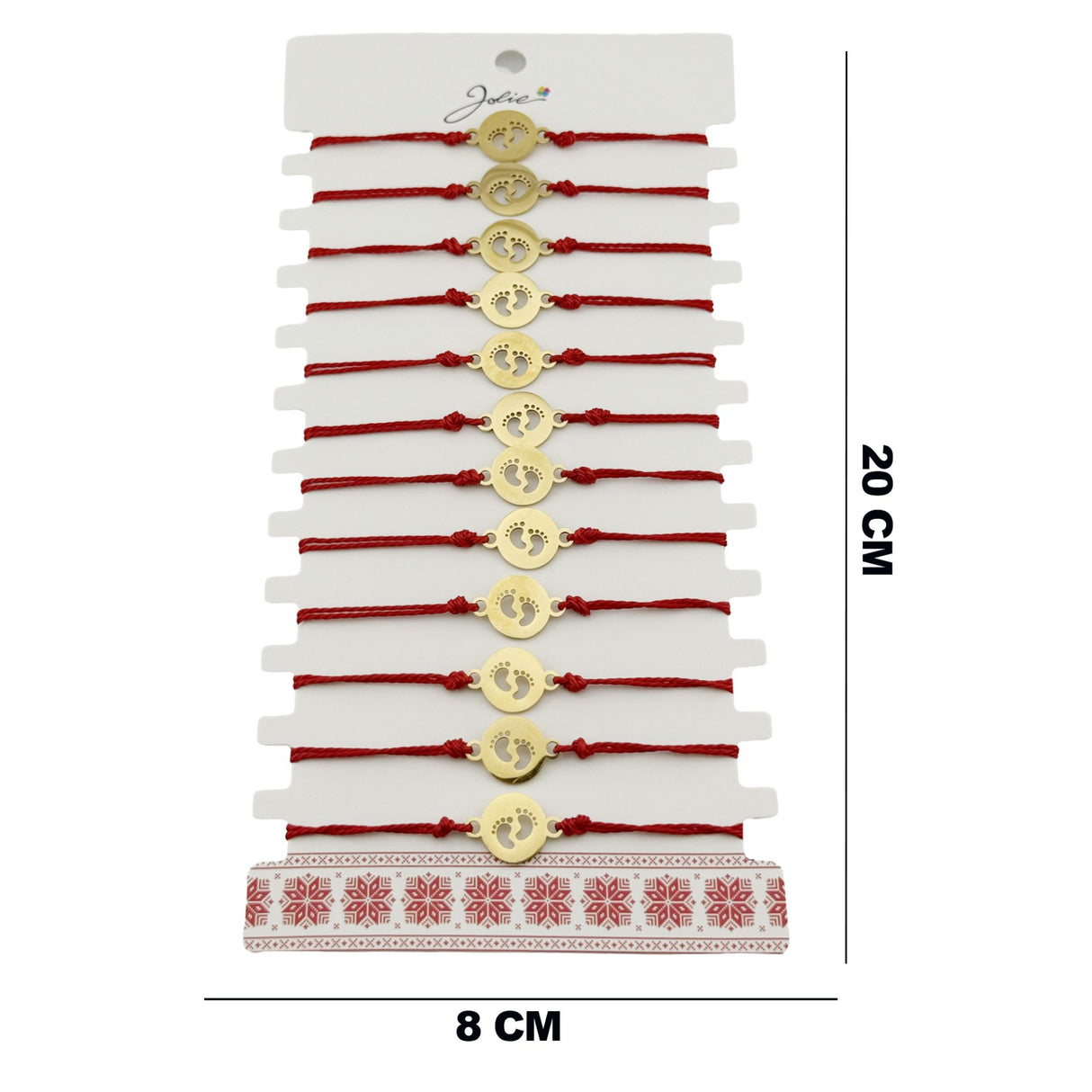 Bratara Martisor pentru Dama, Jolie, Model Picioruse, Set 12 bucati, Pandativ din Inox Auriu, Snur Ajustabil Impletit, Rosu - vivimall.ro