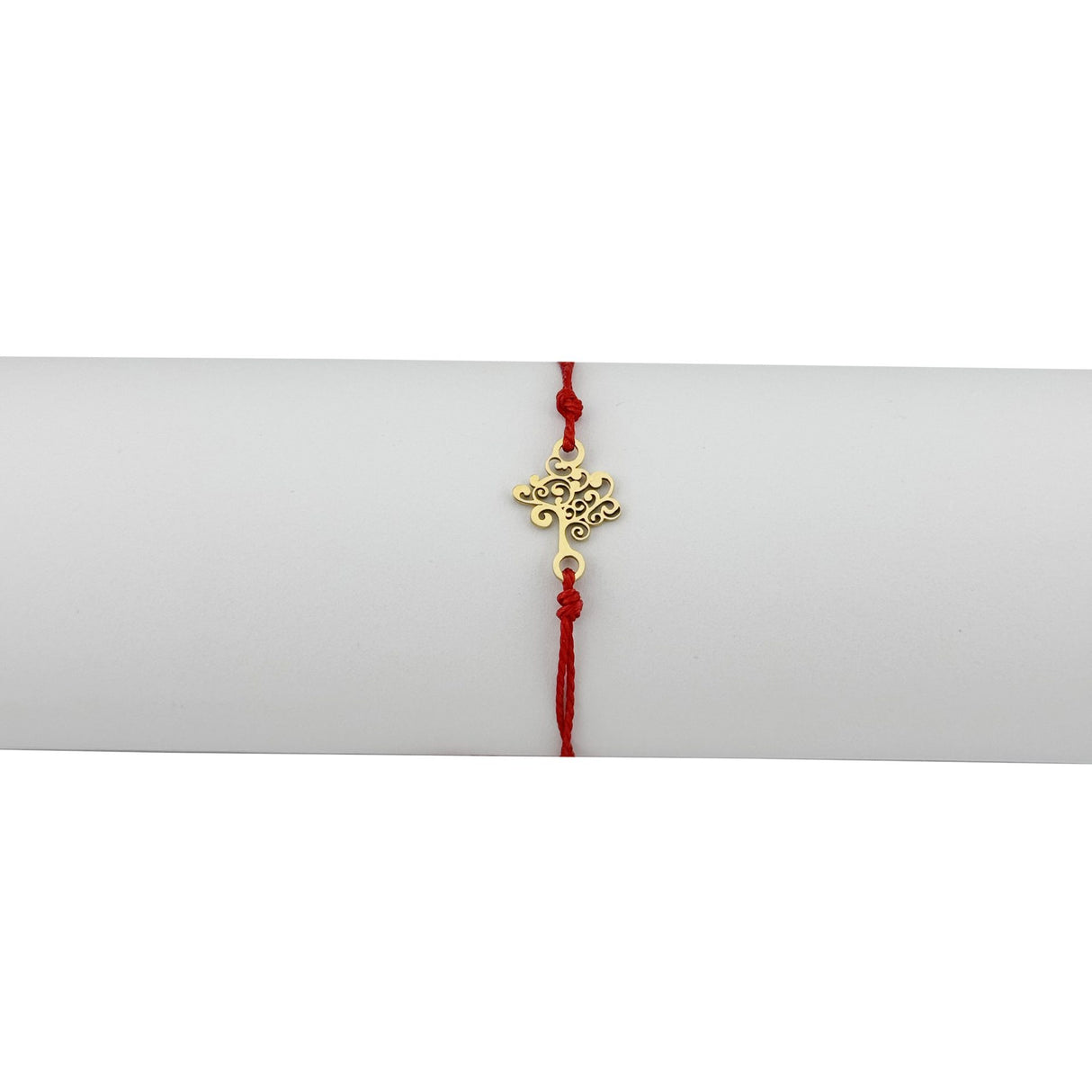 Bratara Martisor pentru Dama, Jolie, Model Copac, Set 12 bucati, Pandativ din Inox Auriu, Snur Ajustabil Impletit, Rosu - vivimall.ro