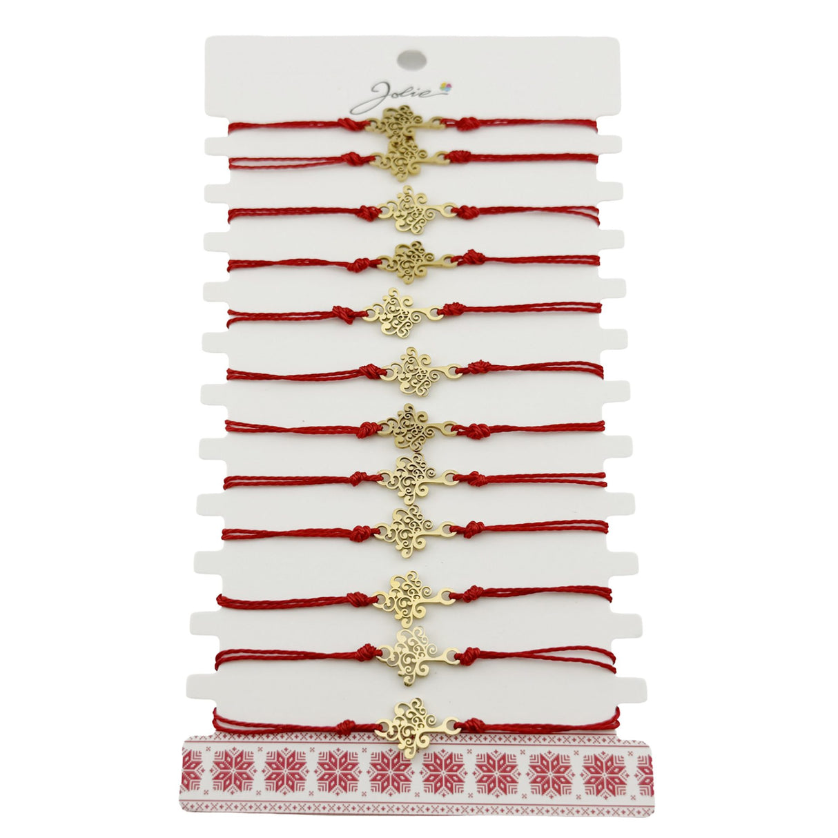 Bratara Martisor pentru Dama, Jolie, Model Copac, Set 12 bucati, Pandativ din Inox Auriu, Snur Ajustabil Impletit, Rosu - vivimall.ro