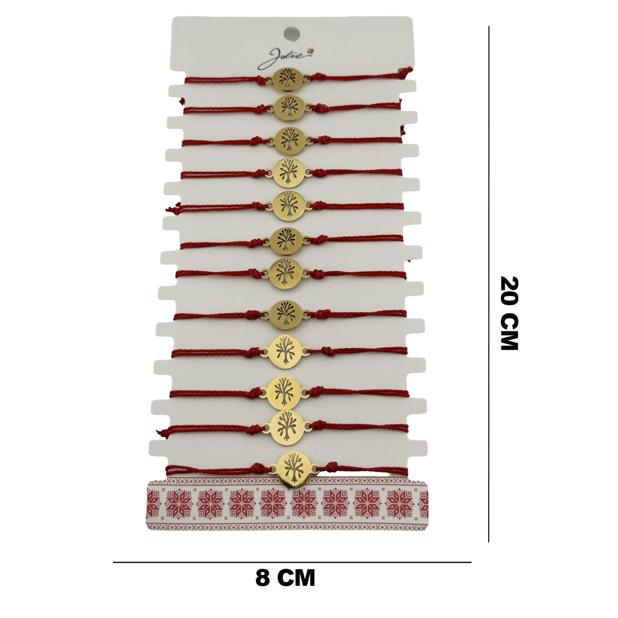 Bratara Martisor pentru Dama, Jolie, Model Copac, Set 12 bucati, Pandativ din Inox Auriu, Snur Ajustabil Impletit, Rosu - vivimall.ro