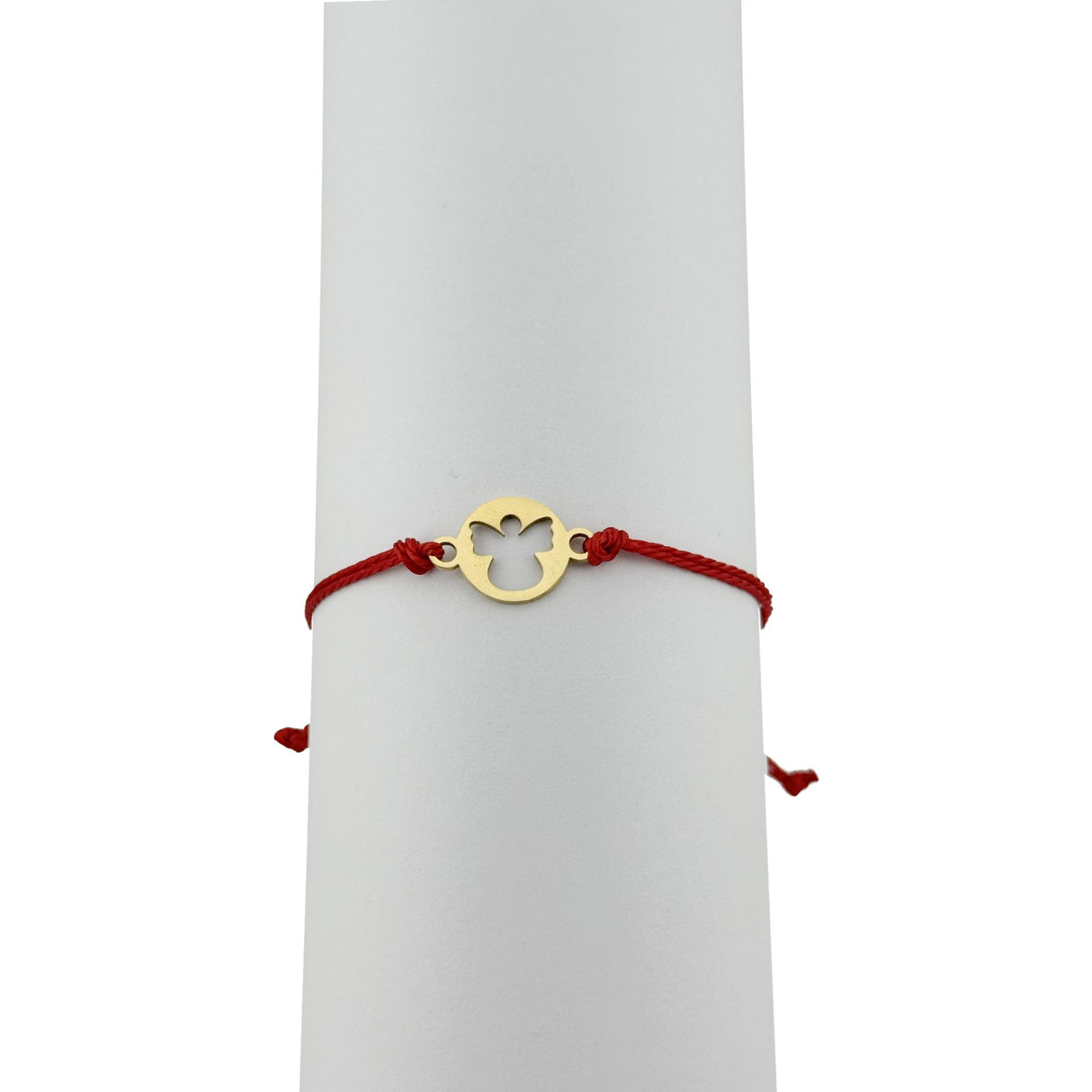 Bratara Martisor pentru Dama, Jolie, Model Inger, Set 12 bucati, Pandativ din Inox Auriu, Snur Ajustabil Impletit, Rosu - vivimall.ro