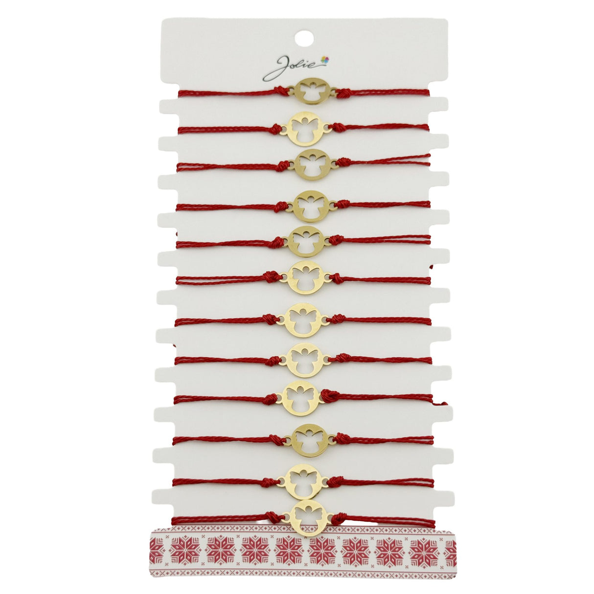 Bratara Martisor pentru Dama, Jolie, Model Inger, Set 12 bucati, Pandativ din Inox Auriu, Snur Ajustabil Impletit, Rosu - vivimall.ro