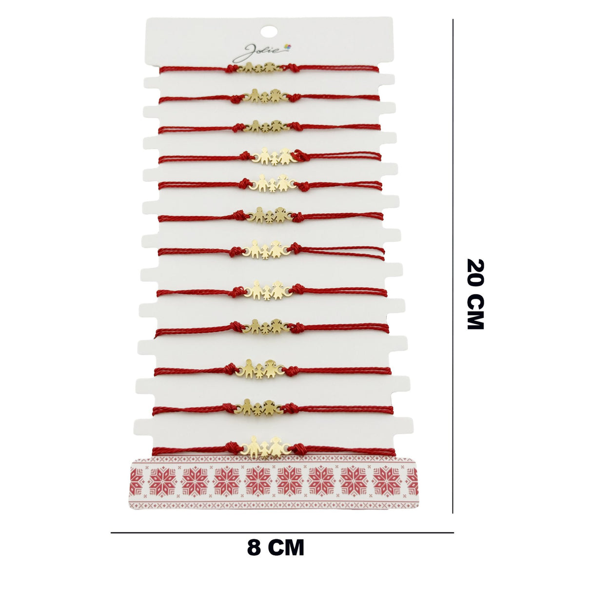Bratara Martisor pentru Dama, Jolie, Model Familie, Set 12 bucati, Pandativ din Inox Auriu, Snur Ajustabil Impletit, Rosu - vivimall.ro