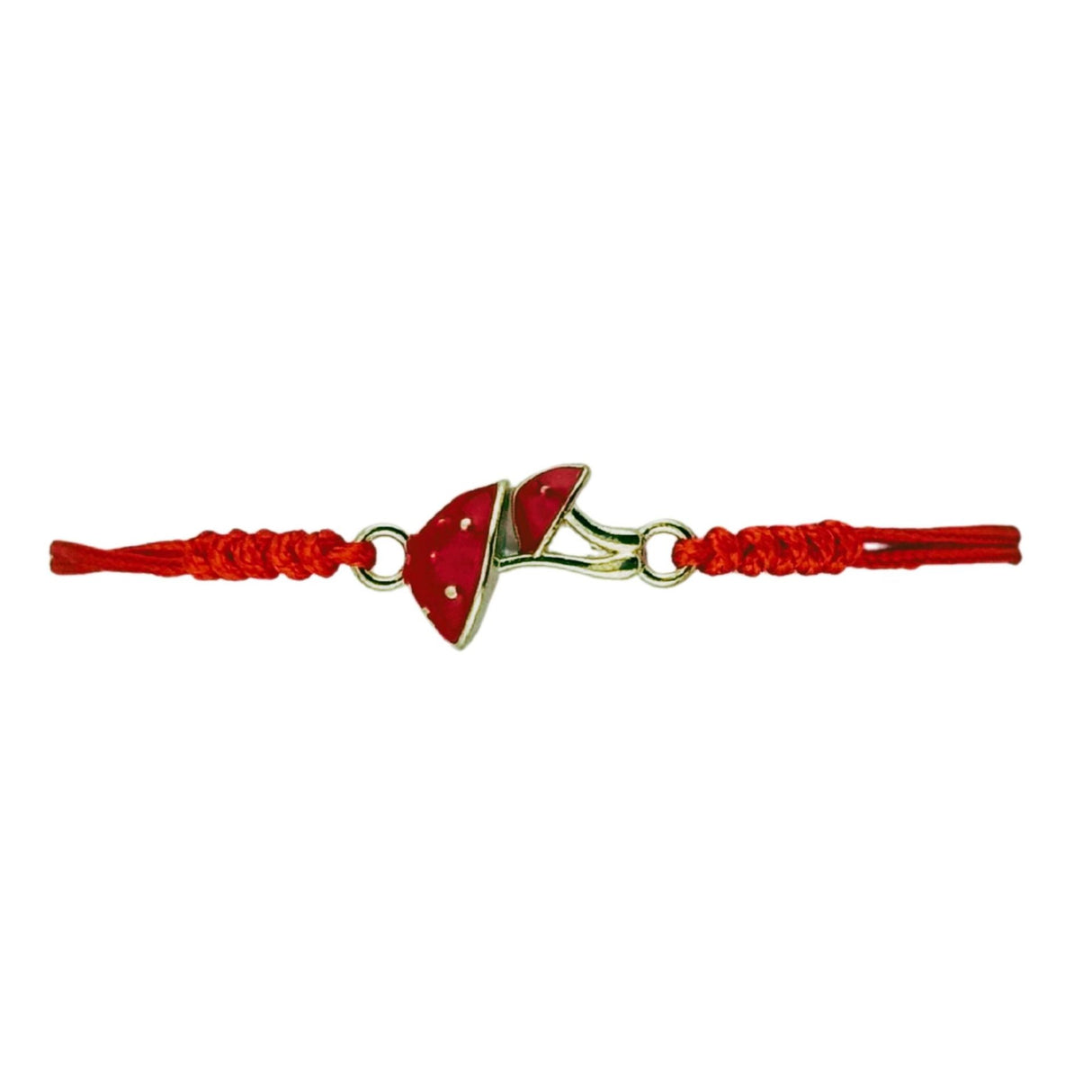 Martisor Bratara pentru Dama si Copii, Jolie, Model Ciupercute Norocoase, Set 12 bucati, Pandantiv Emailat, Snur Reglabil, Rosu - vivimall.ro