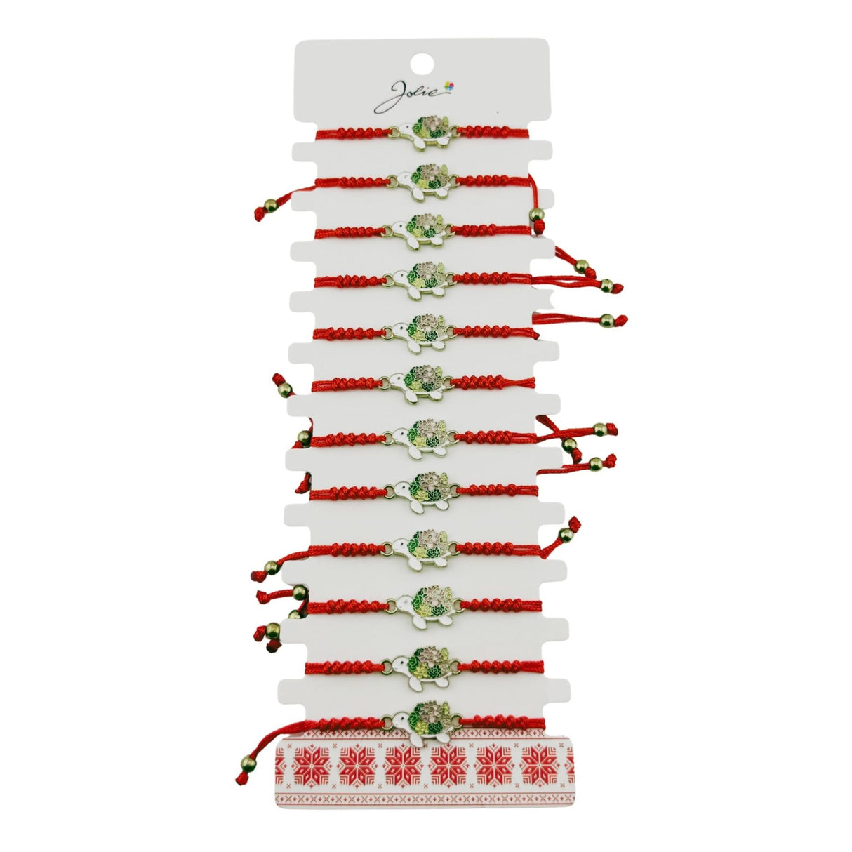 Martisor Bratara pentru Dama si Copii, Jolie, Model Broscuta Testoasa cu Carapace Florala, Set 12 bucati, Pandantiv Emailat, Snur Reglabil, Rosu/Verde - vivimall.ro