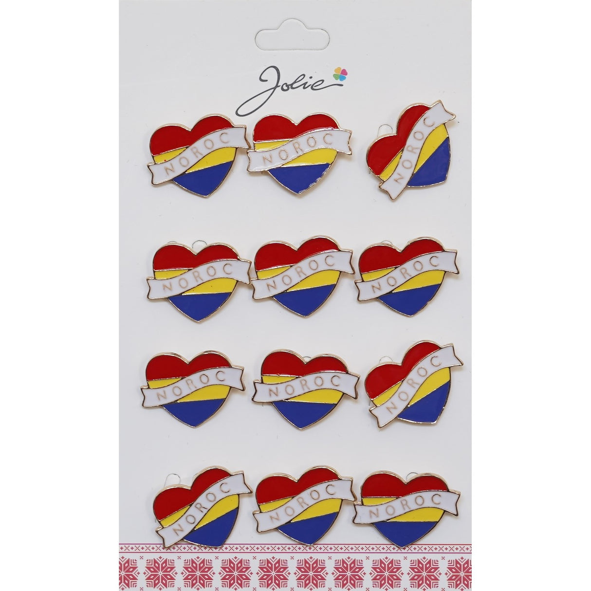 Set 12 Brose Martisor Primavara Inima Tricolor cu Mesaj Noroc - vivimall.ro