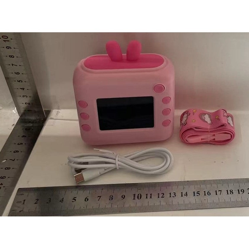 Set Camera Instantanee pentru Copii, Flippy, Ecran HD 2.4'', 24MP, 720P Video, 1200 mAh, cu Functie de Printare Alb-Negru, cablu USB-C, Bluetooth, Compatibil iOS/Android, Imprimare APP, Model Iepure, Roz - vivimall.ro